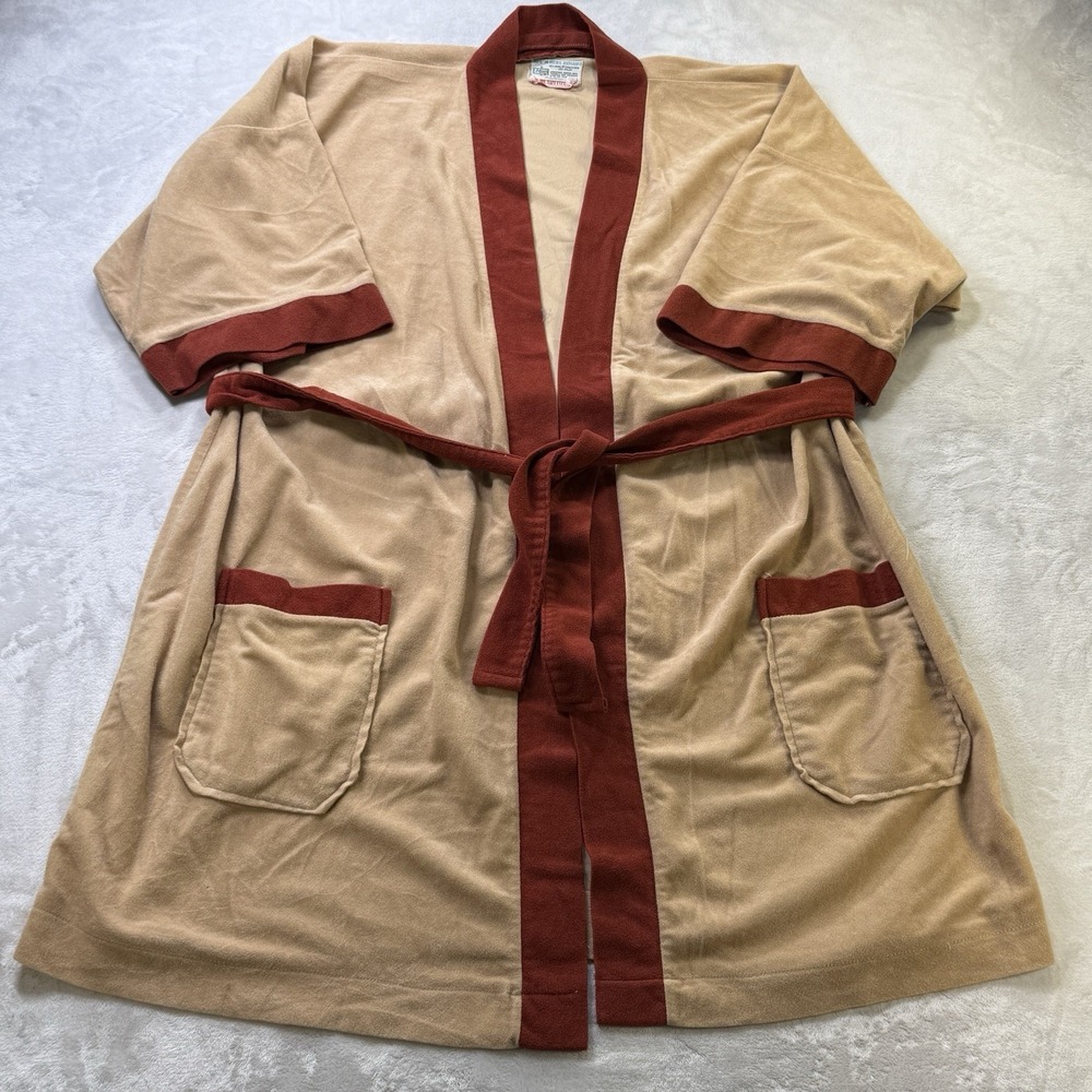 Vintage 70s His 'N Hers Kimono Robe K-Mart Terracotta Striped OSFA Cottagecore